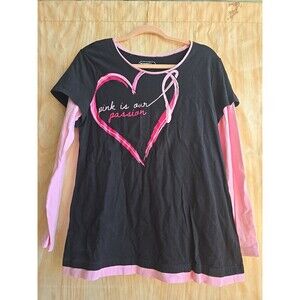 Be Inspired Pink Ribbon Shirt Long Sleeve Black Pink Womens Size Medium